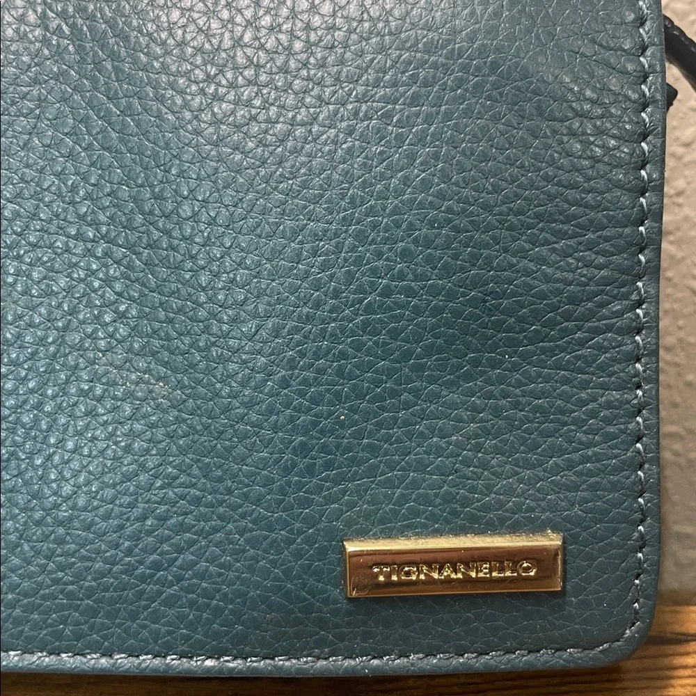 Tignanello Deep Teal Green Pebbled Leather Small Wallet Bag